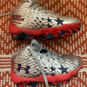 Under Armour Kids Silver and Red Sneakers